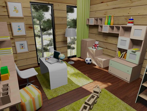 3D графика: интерьер коттеджа